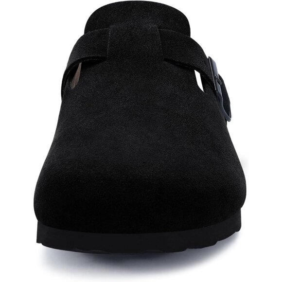 Women's Black Genuine Suede Clogs Soft Footbed Leather Comfort Slip On Shoes - Picture 3 of 6